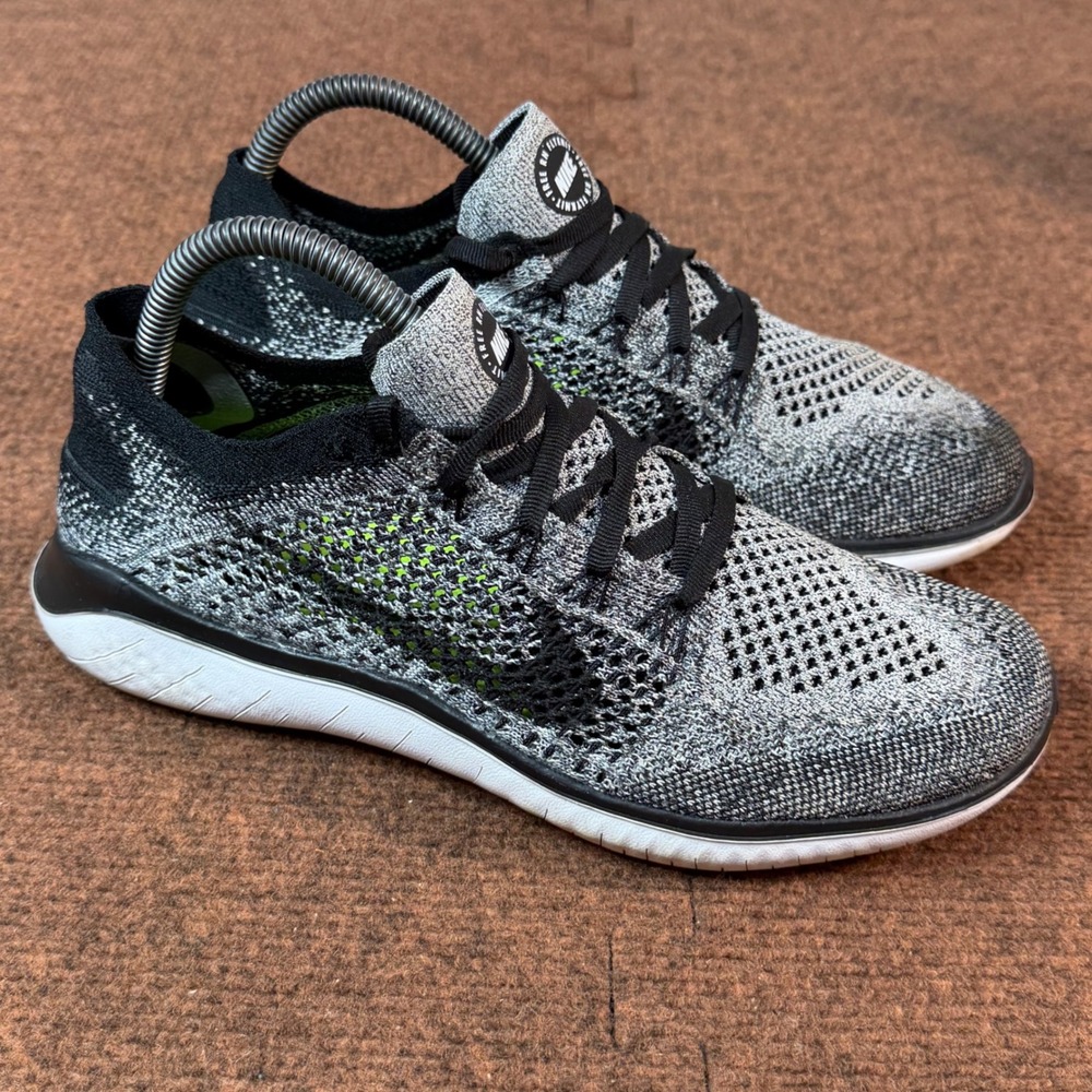 Nike Free RN Flyknit 2018 Womens 8.5 Black White Oreo Running Shoes 942839-101